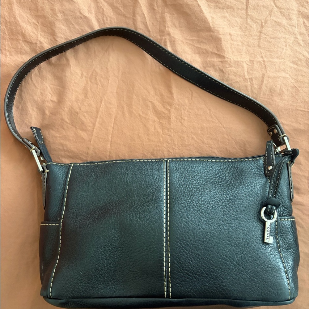 Stitched Leather Fossil Shoulder Bag